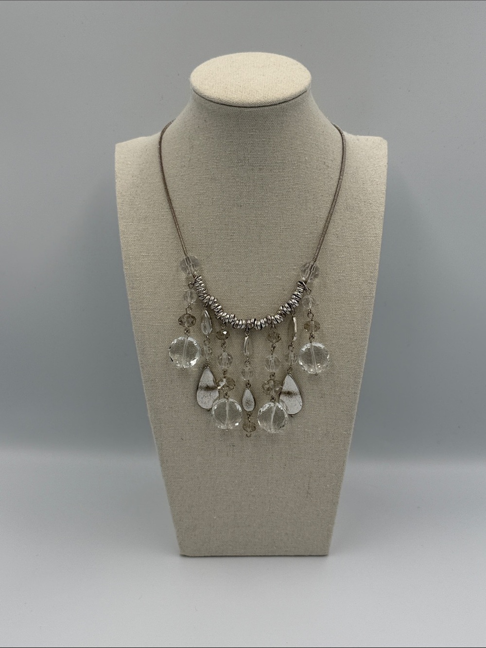 White House Black Market Clear Teardrop Fringe Necklace